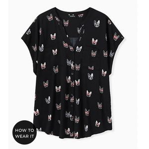 Torrid French Bulldog Blouse NWT